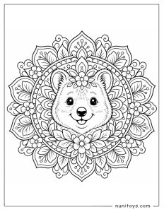 Cute Quokka Face in Flower Mandala Coloring Sheet