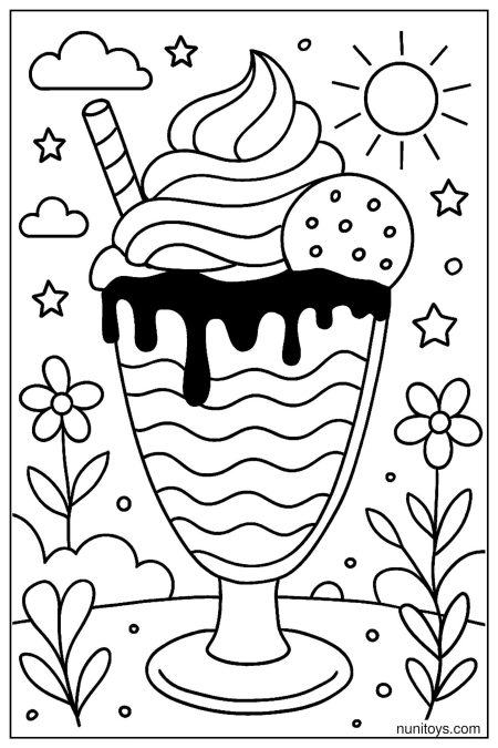 Detailed Milkshake Coloring Page with Chocolate Drizzle