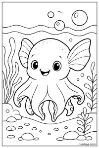Dumbo Octopus Coloring Sheet with Seabed Scene