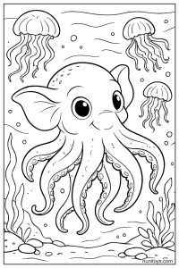 Dumbo Octopus Scene with Jellyfish Coloring Sheet