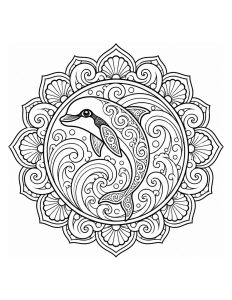 Full Body Vaquita Swimming in Wave Mandala Coloring Page