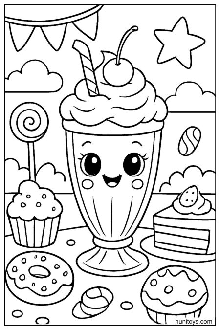 Happy Milkshake with Big Eyes Coloring Page