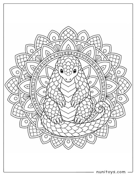Pangolin Coloring Page with Sitting Mandala Pose