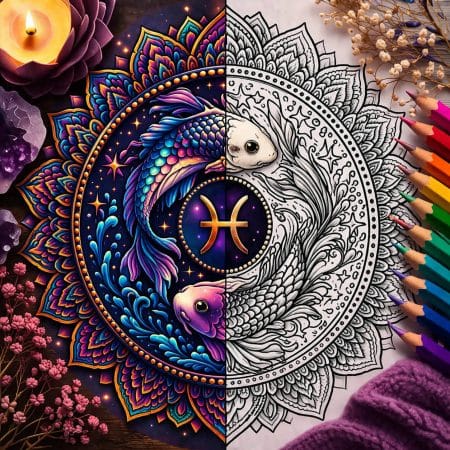 Pisces Zodiac Sign Mandala Coloring Pages