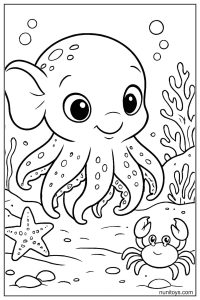 Printable Dumbo Octopus with Crab and Starfish Scene