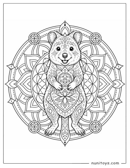 Quokka Coloring Illustration Holding Mandala Ornament