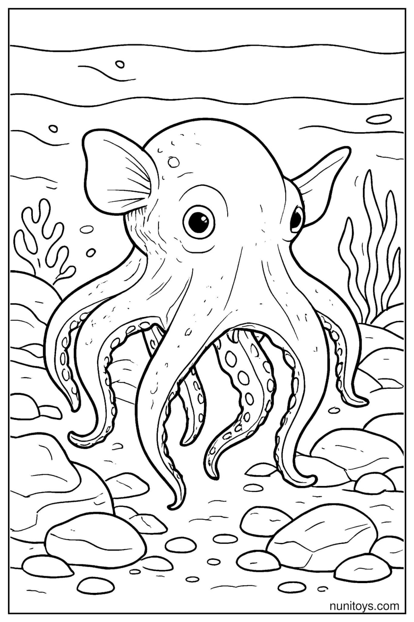 Dumbo Octopus Color Dumbo Octopus Coloring Page on Rocky Seabed - Free PDF