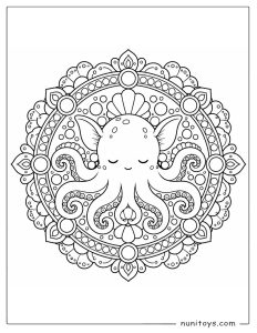 Sleeping Dumbo Octopus Mandala Coloring Illustration