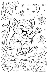 Tarsier Dancing Under Moon and Stars Coloring Sheet