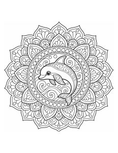 Vaquita Swimming Through Ornamental Mandala Coloring Page