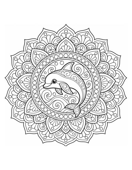 Vaquita Swimming Through Ornamental Mandala Coloring Page