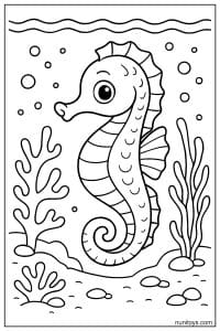 Free Seahorse Coloring Sheet Surrounded by Bubbles