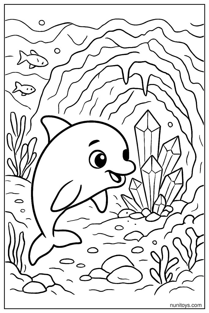 Adventurous Vaquita Discovering a Glowing Crystal Cave