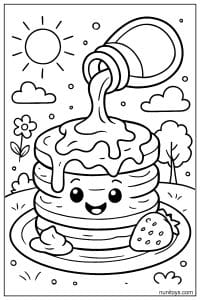 דף צביעה של פנקייק מחייך עם סירופ נשפך מלמעלה