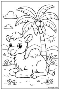 Camel Coloring Sheet Resting Under Palm Tree