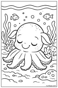 Dumbo Octopus Coloring Page with Fish and Sea Plants