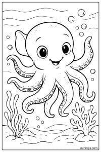 Printable Dumbo Octopus with Raised Tentacles and Coral