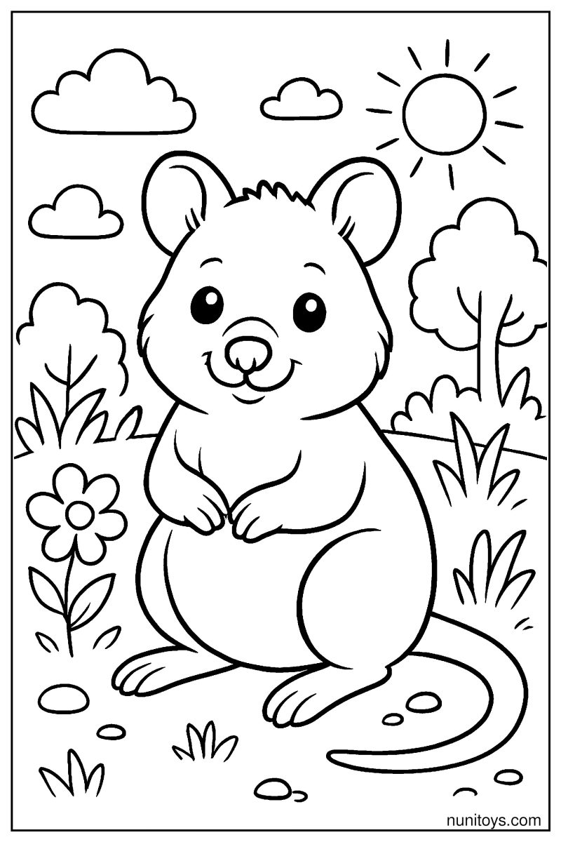 Baby Quokka Sitting with Small Paws Coloring Page