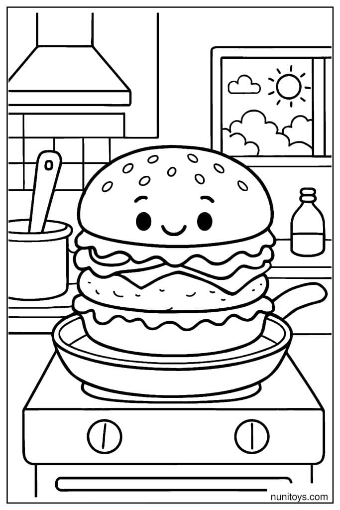 Cheerful Burger Cooking Adventures Coloring Page