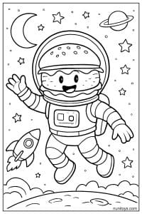 Astronaut Burger Floating in Space Coloring Page