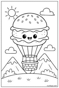 Delightful Burger Balloon Adventure Coloring Page