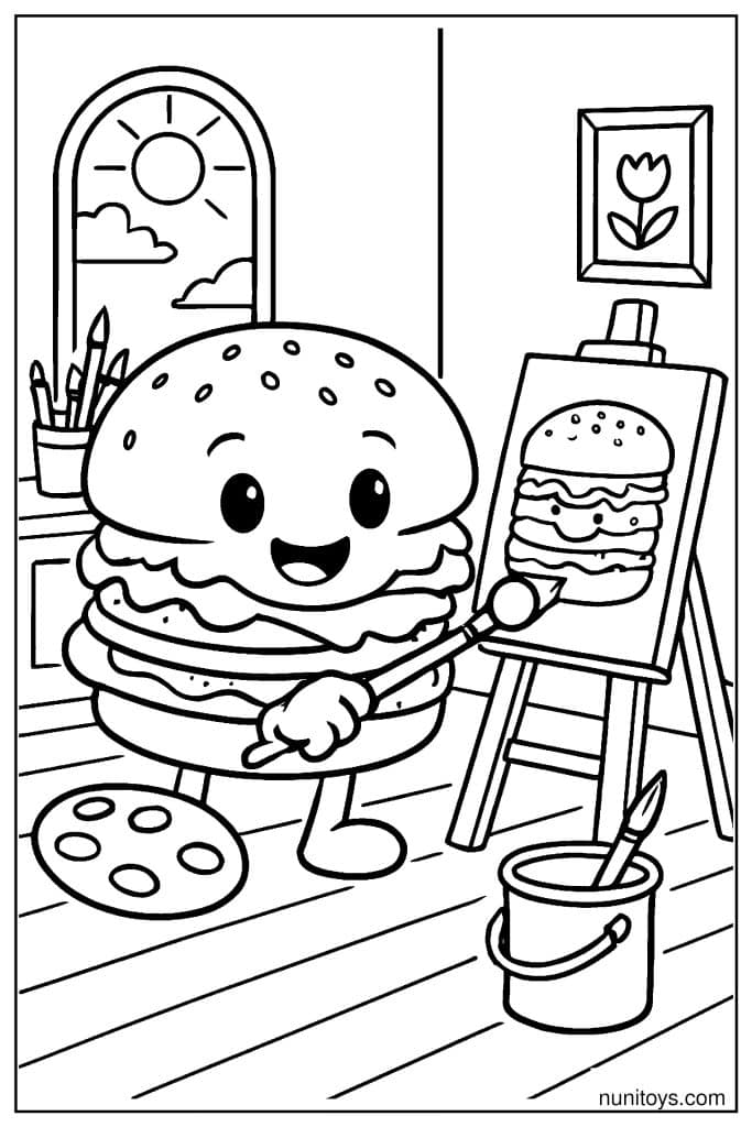 Happy Burger Painting Party Coloring Page