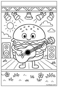 Burger Guitarist Performs on Bright Stage