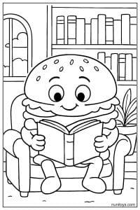 Cozy Burger Reads a Book in the Library