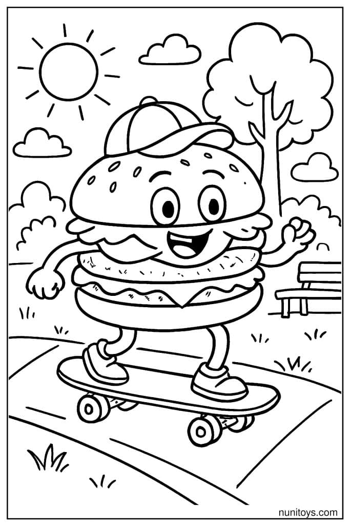 Burger Skater Rides The Park Skateboard