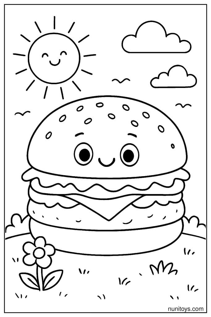 Sunny Burger Friends Coloring Page