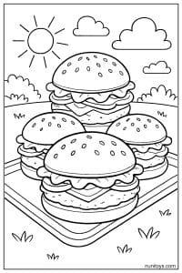 Burger Party Coloring Page