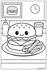 Playful Burger Dinner Coloring Page