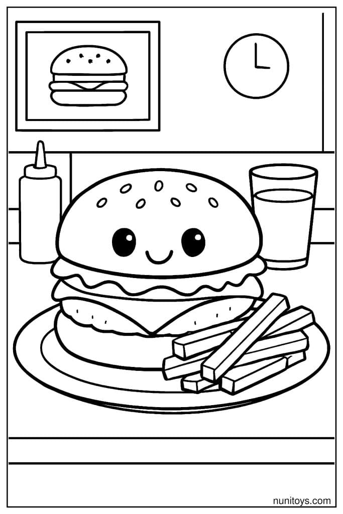 Playful Burger Dinner Coloring Page