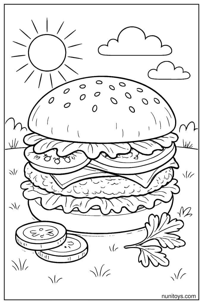 Sunny Outdoor Burger Coloring Page