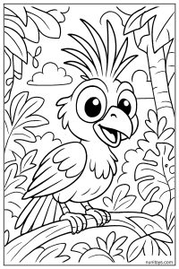 ציפור הואצין שמחה על ענף בג'ונגל דף צביעה לילדים