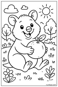 Cartoon Quokka Holding Fruit Coloring Page