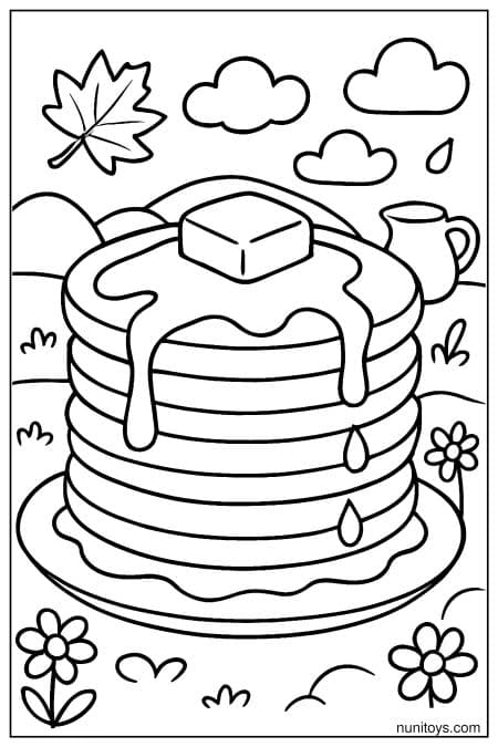 Pancakes with Melting Butter and Syrup in a Garden