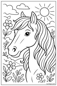Close-Up Horse Head: Mane Flow and Facial Details Coloring Page