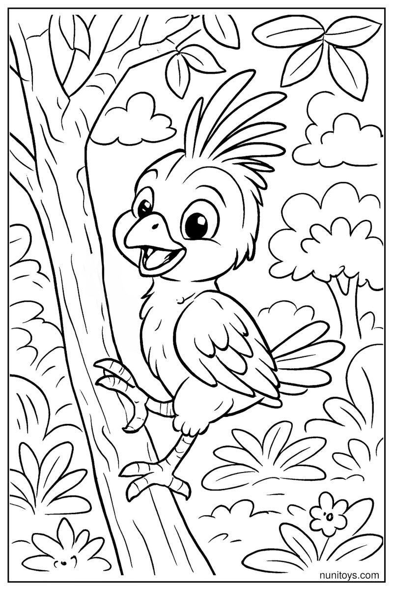 Hoatzin Bird Chick Climbing a Tree Coloring Page