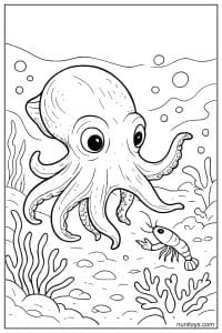 Dumbo Octopus Coloring Sheet with Crab on Seabed