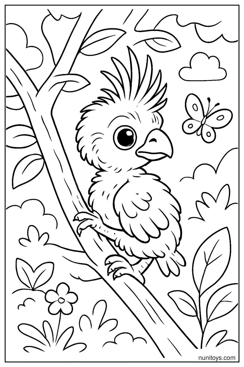 Baby Hoatzin Bird Learning to Climb Branches Coloring Page
