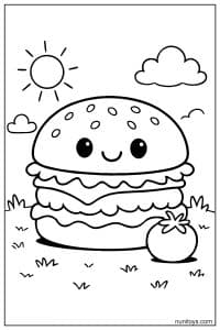 Cute Burger Coloring Page with a Smiling Face
