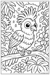 ציפור הואצין עם ציצית מרשימה דף צביעה בג'ונגל