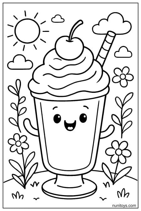 Cute Milkshake Coloring Page with a Smiling Face