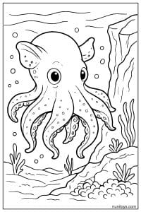 Printable Dumbo Octopus Near Rock Wall and Seaweed