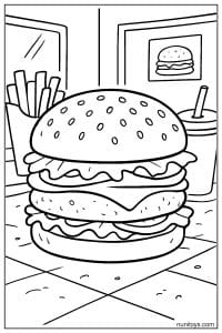 Bold Burger Coloring Page for Free Printable Fun