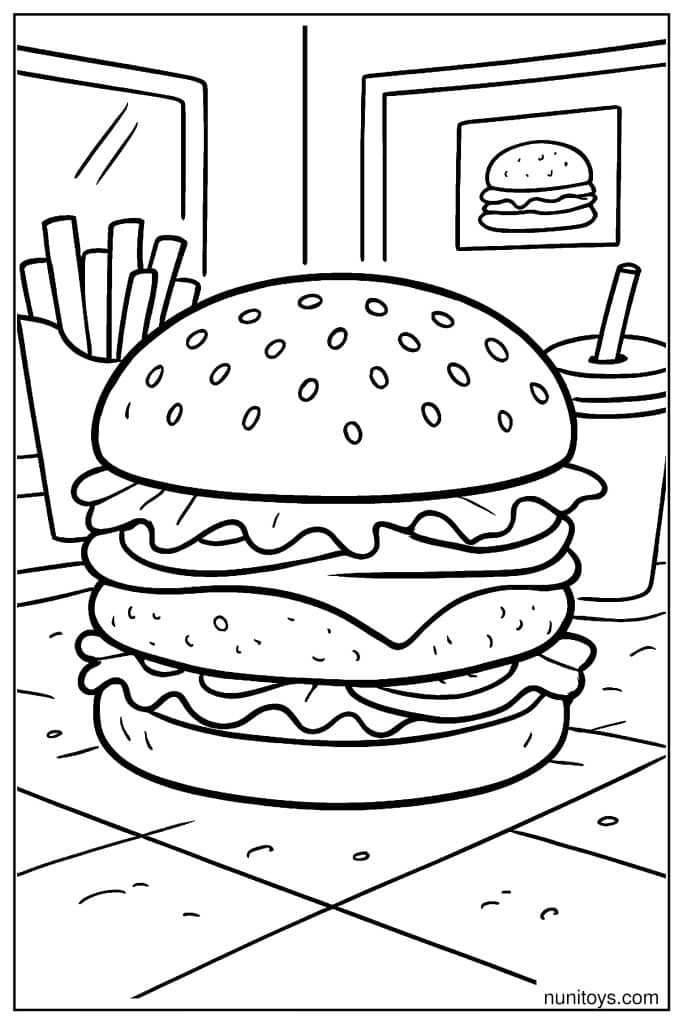 Bold Burger Coloring Page for Free Printable Fun