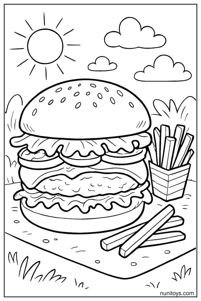 Burger Picnic Coloring Page