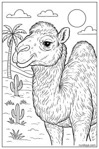 Printable Camel Close-Up with Palm Tree and Cactus