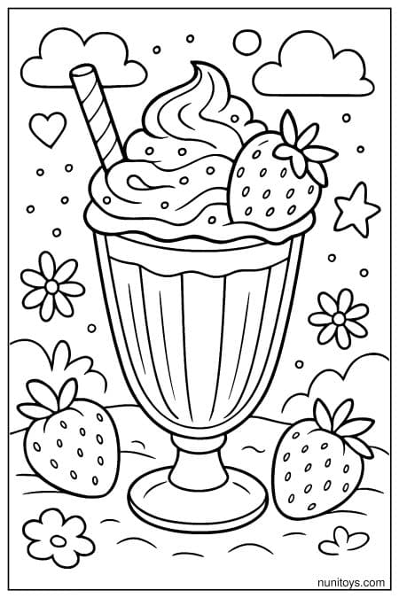 Detailed Milkshake Coloring Page with Shadows, Highlights, and Textures